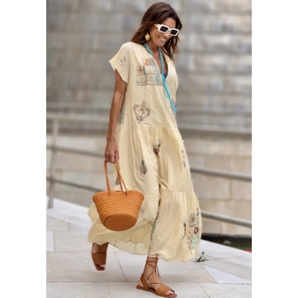 Zara flowly embroidered maxi dress
